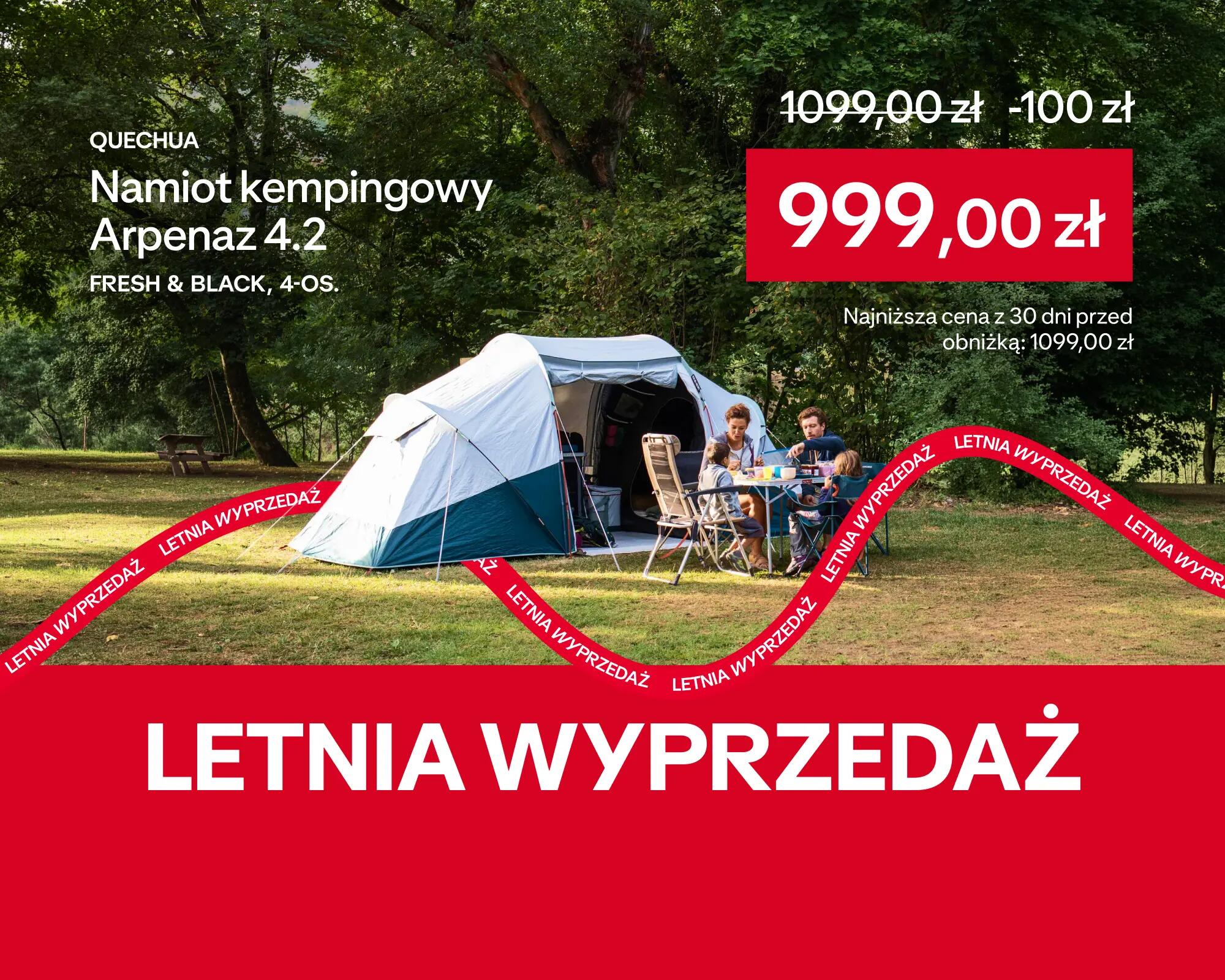 Oferta letniej wyprzedaży do -50%, namiot kempingowy Arpenaz 4.2 fresh & black / 4 os. za 999,00 zł, najniższa cena z 30 dni 1099,00zł