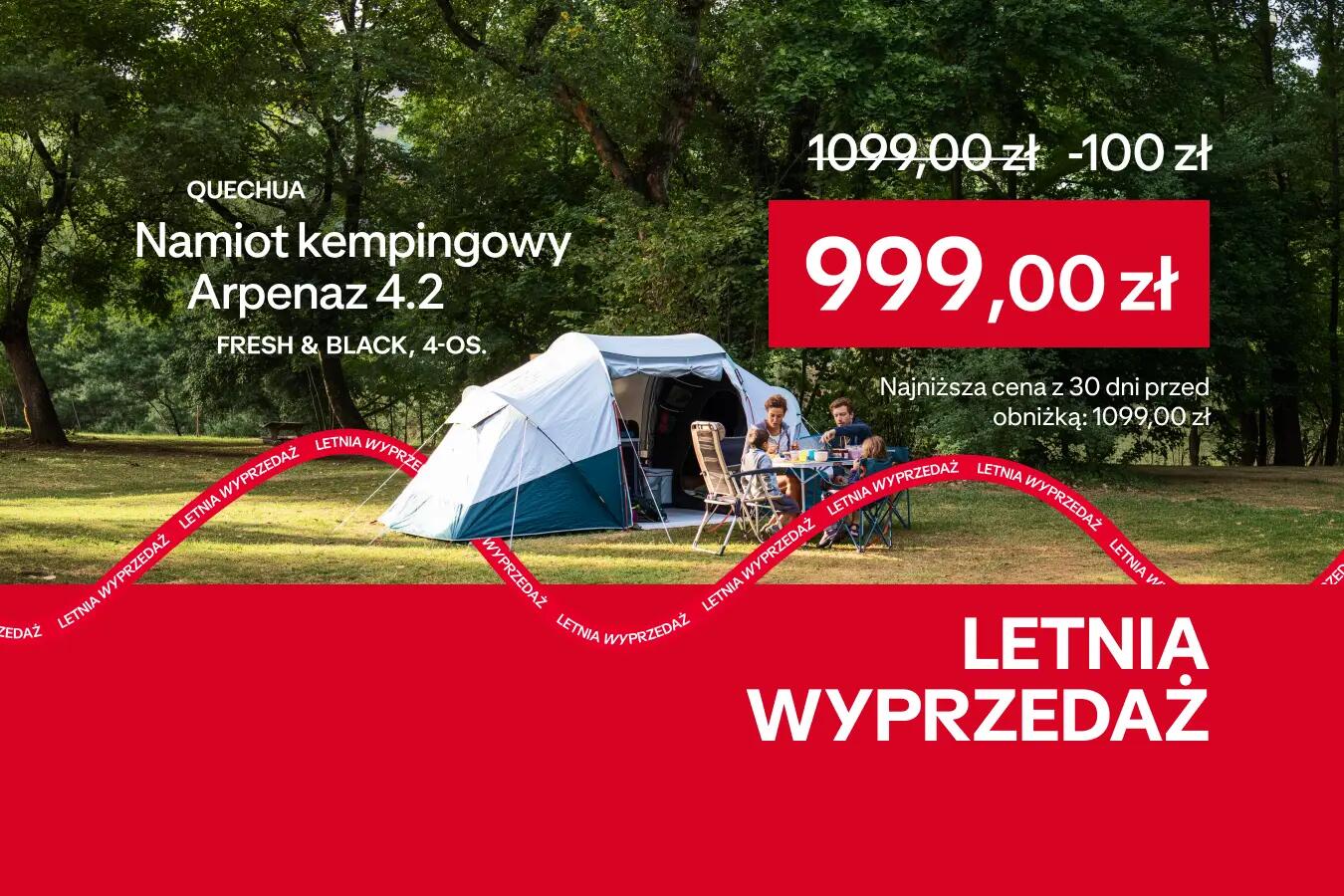 Oferta letniej wyprzedaży do -50%, namiot kempingowy Arpenaz 4.2 fresh & black / 4 os. za 999,00 zł, najniższa cena z 30 dni 1099,00zł