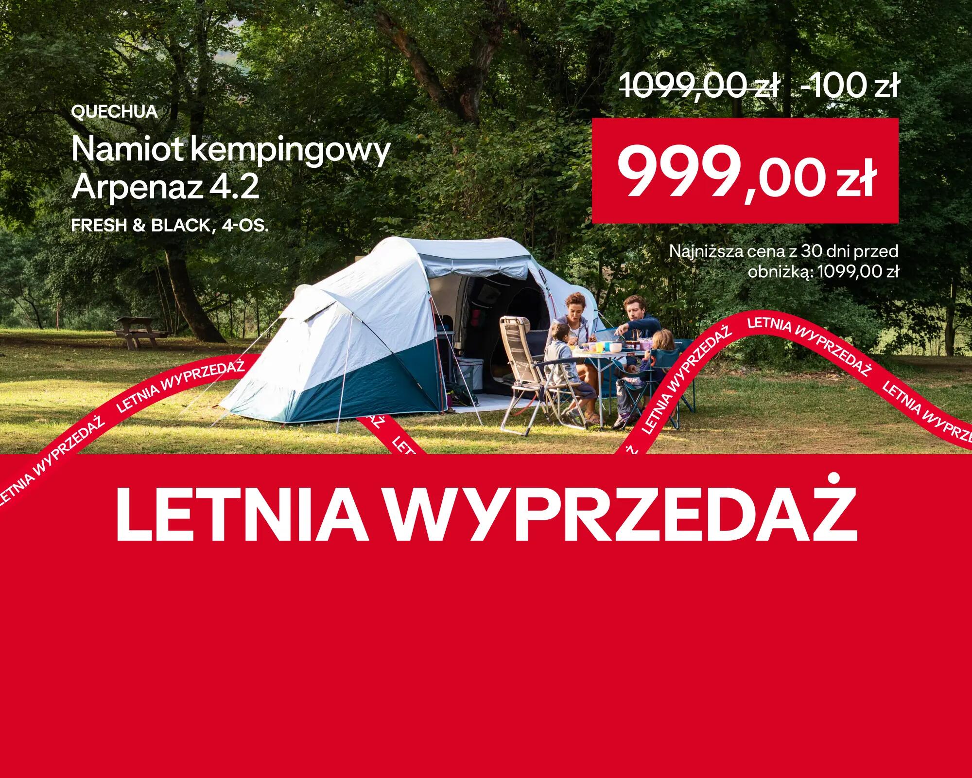 Oferta letniej wyprzedaży do -50%, namiot kempingowy Arpenaz 4.2 fresh & black / 4 os. za 999,00 zł, najniższa cena z 30 dni 1099,00zł