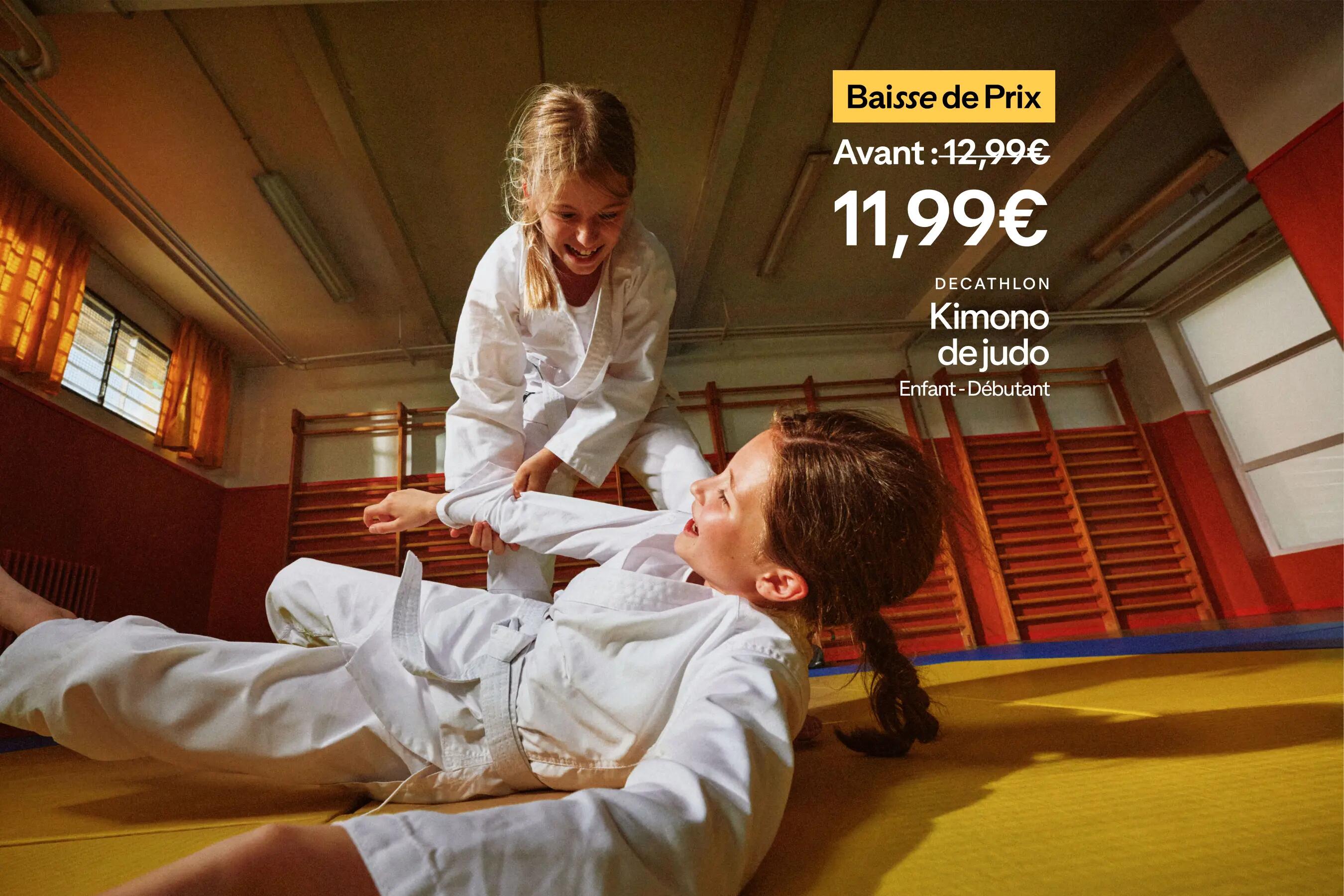 DECATHLON Kimono de judo pour débutant enfant, blanc. Prix actuel :11,99 € ; Ancien prix : 12,99 €