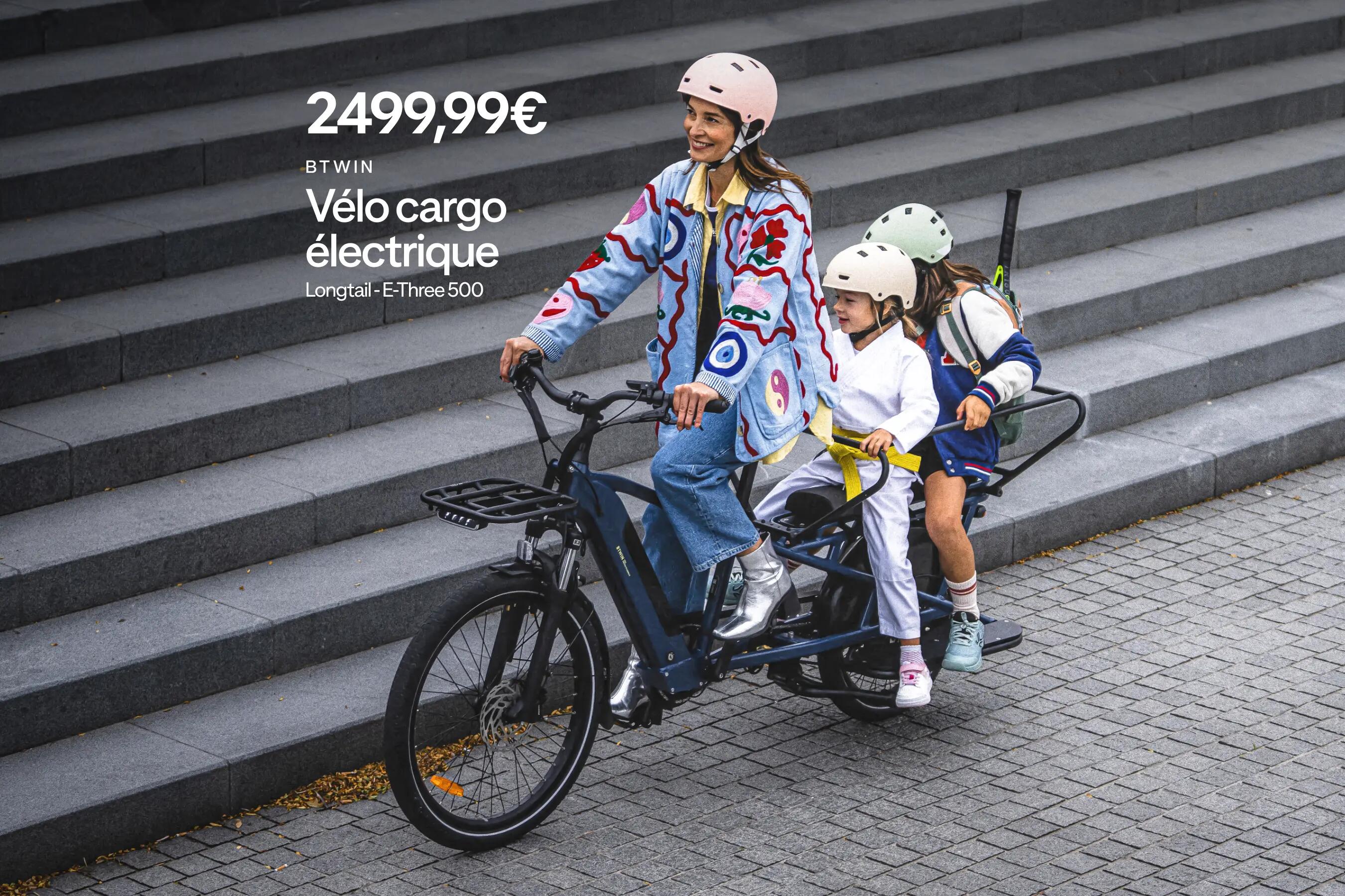 Btwin : vélo cargo électrique longtail e-three 500 à 2499,99€