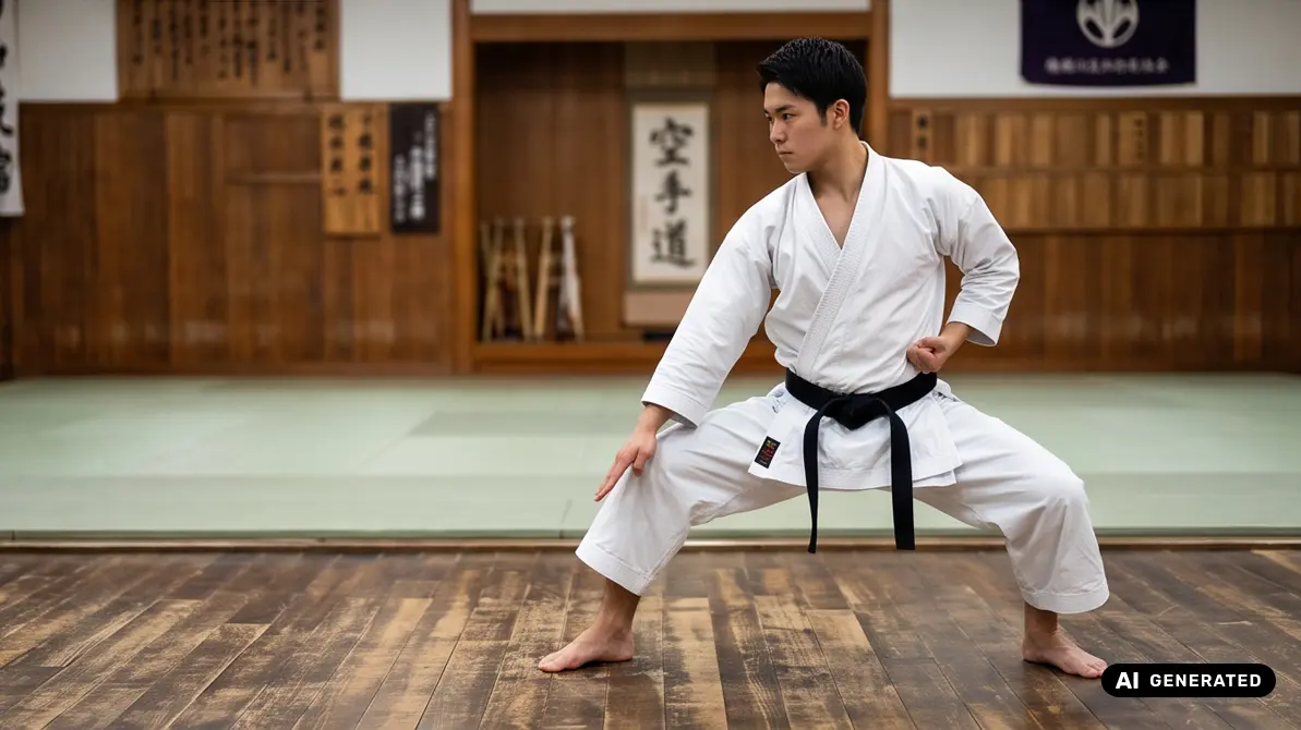 Mężczyzna w karatedze trenujący karate