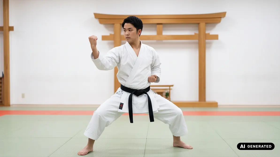 Mężczyzna w karatedze trenujący karate