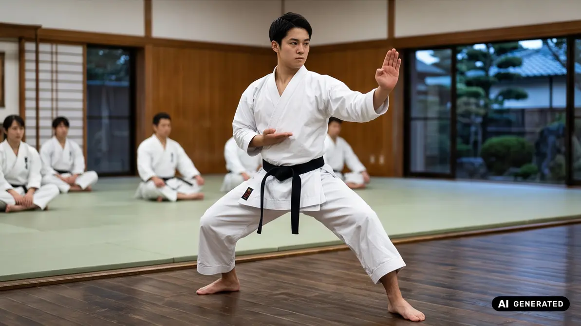 Mężczyzna w karatedze trenujący karate