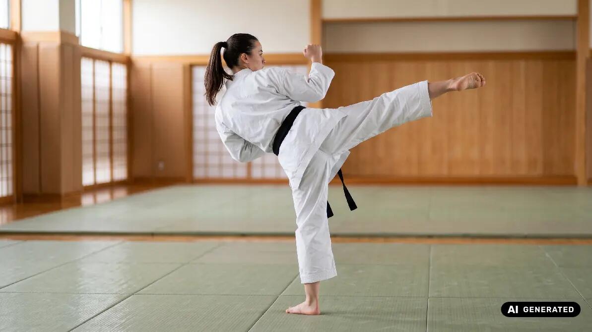 Kobieta w karatedze ćwicząca kopnięcia w karate