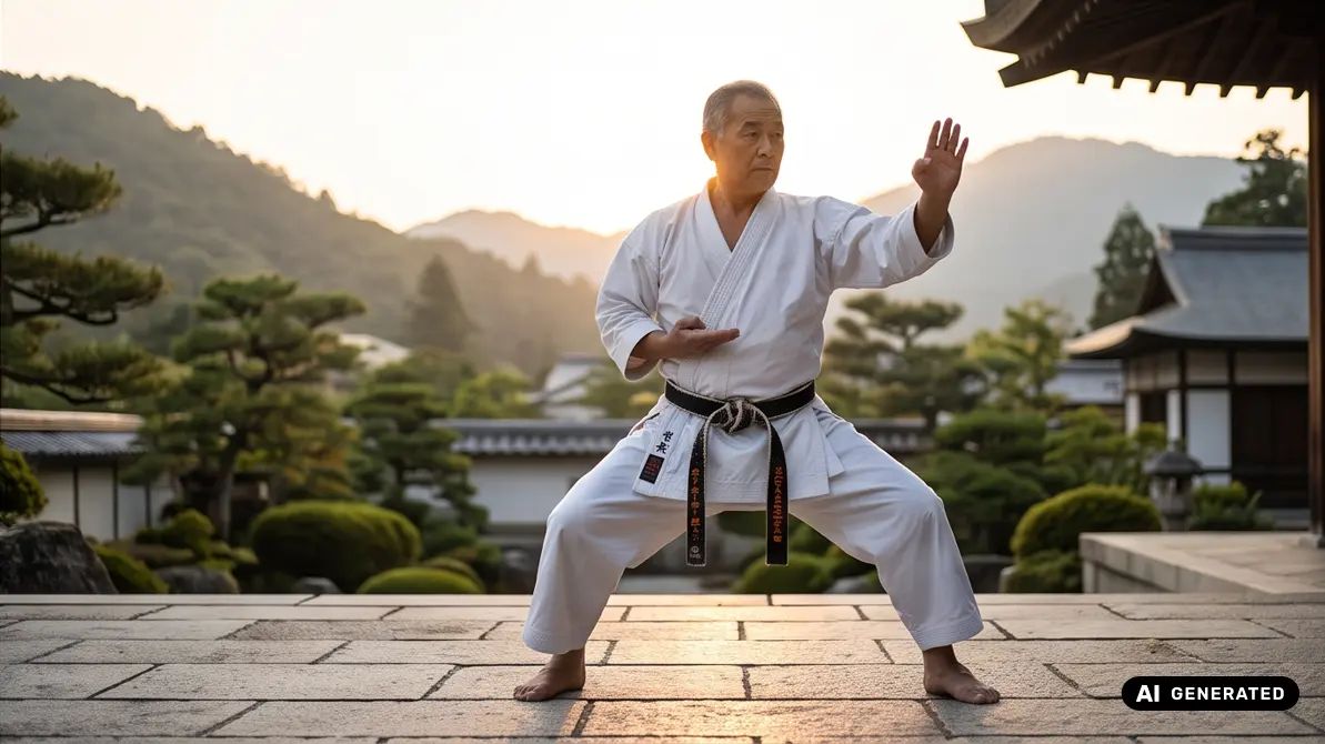 Mężczyzna w karatedze trenujący karate