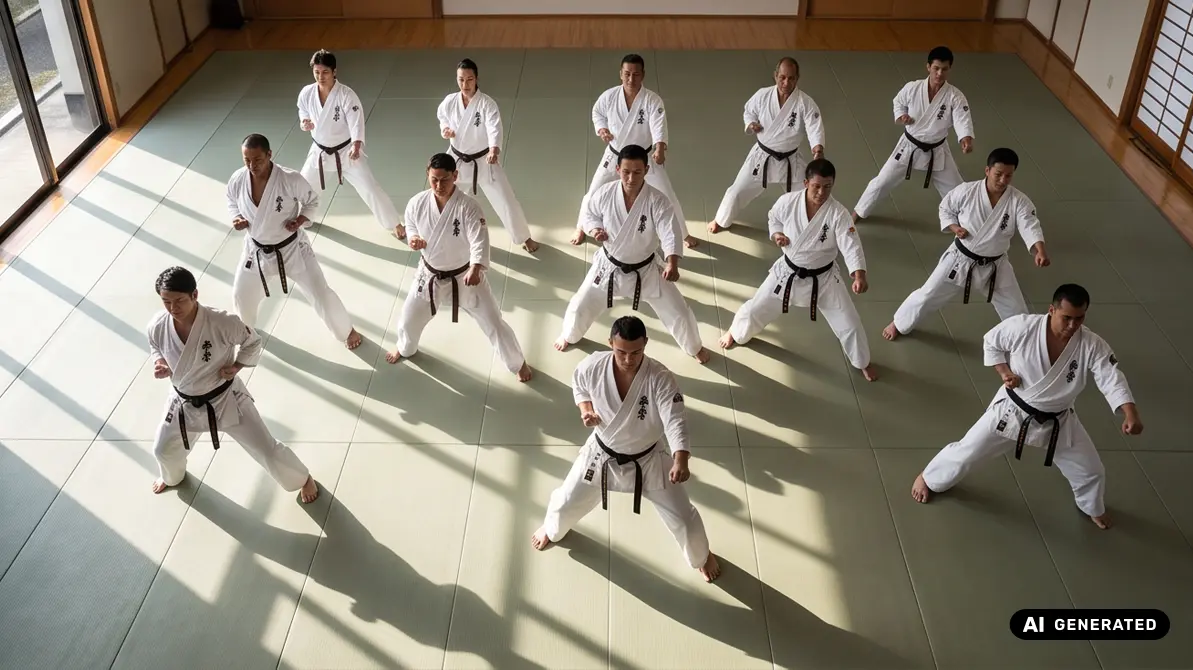 Mężczyźni w karategach trenujący karate