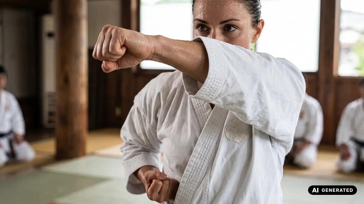 Kobieta w karatedze ćwicząca karate