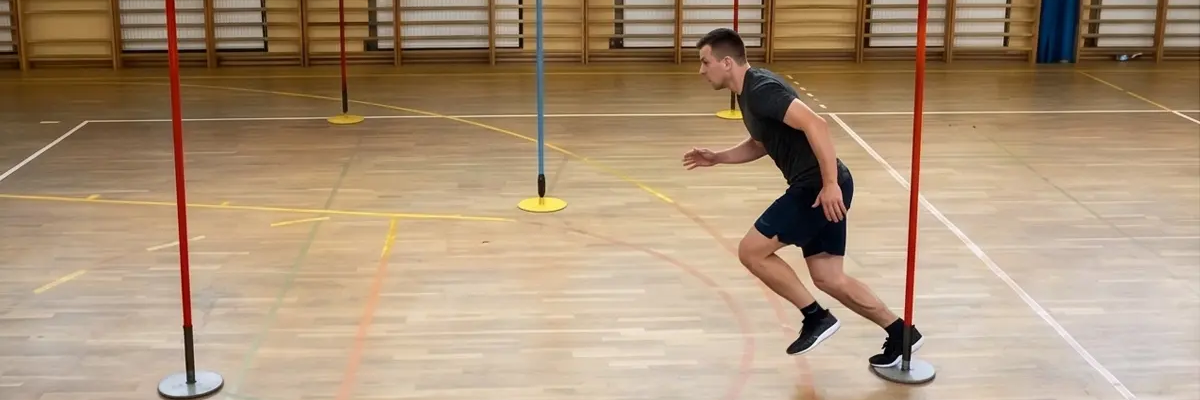 Mężczyzna trenujący bieg po kopercie na sali sportowej