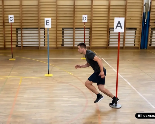 Mężczyzna trenujący bieg po kopercie na sali sportowej
