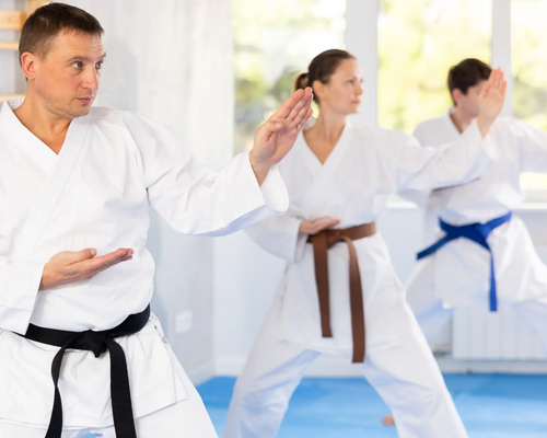 Ludzie w karategach trenujący karate