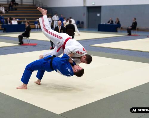 Dwóch mężczyzn trenujących ura nage w judo