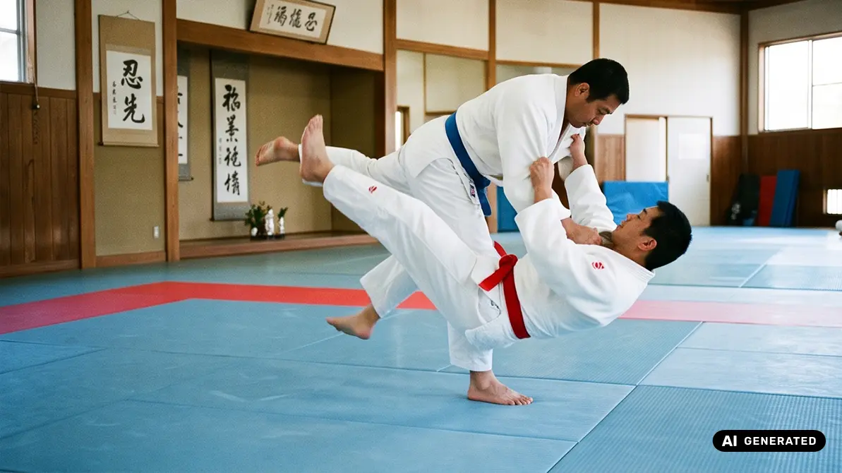 Dwóch mężczyzn trenujących osoto gari w judo