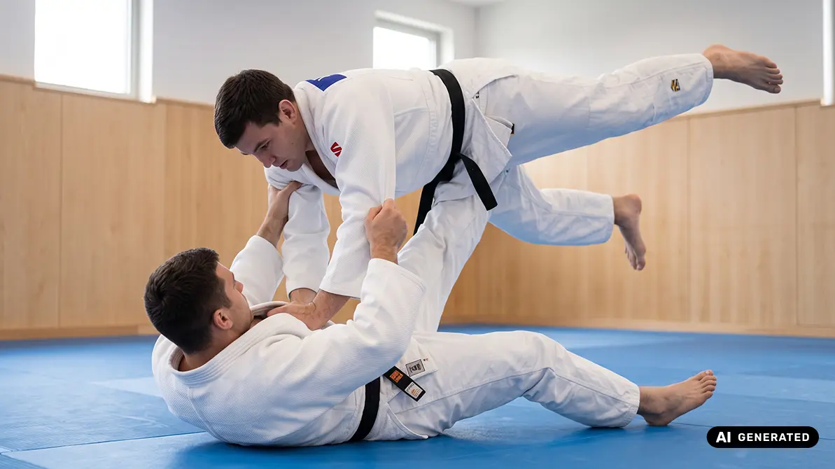Dwóch mężczyzn trenujących tomoe nage