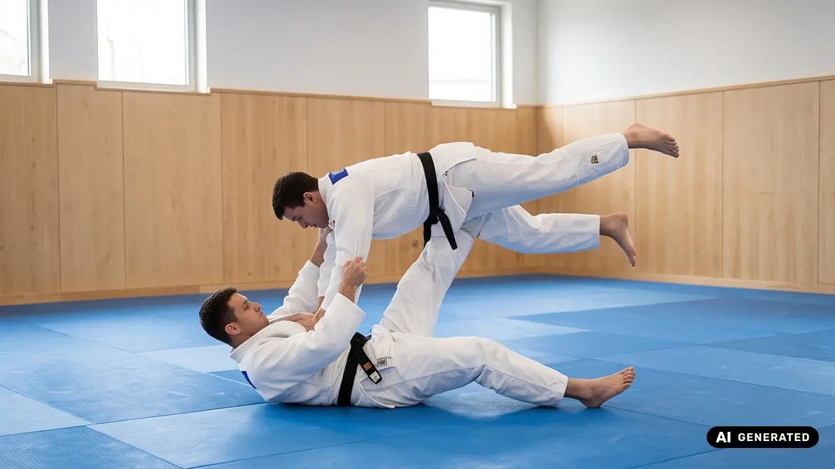 Dwóch mężczyzn trenujących tomoe nage