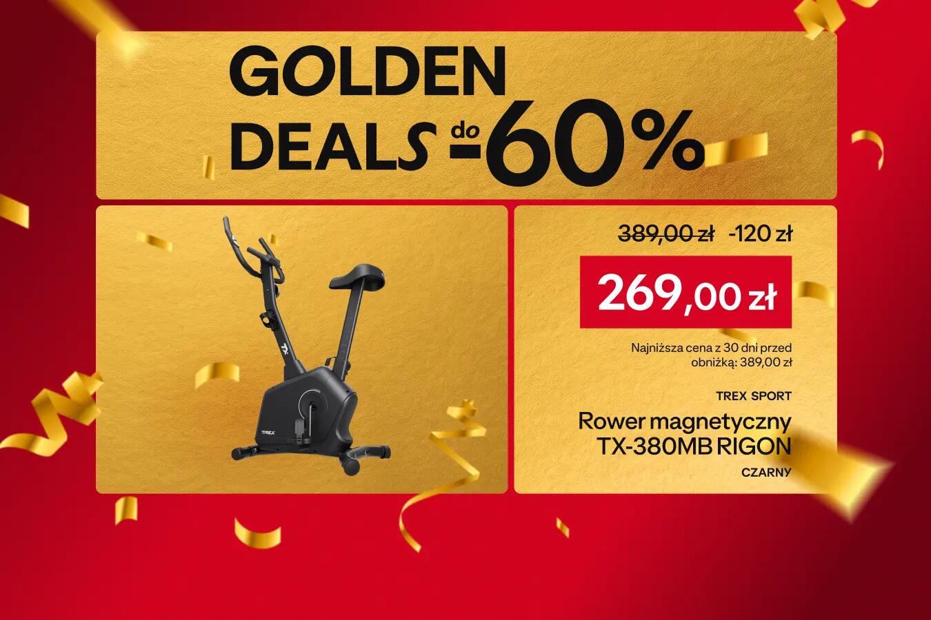 Golden Deals do -60% TREX SPORT Rower stacjonarny indoor cycling Trex Sport RIGON TX-380MB magnetyczny czarny  w cenie 269 zł, Najniższa cena z 30 dni 389 zł