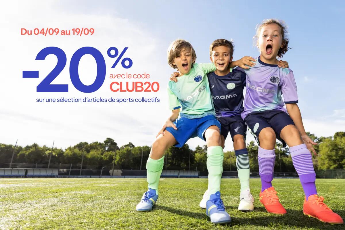 -20% avec le code CLUB20 sur une sélection d'articles sports collectifs (offre valable jusqu'au 19/09/2026)