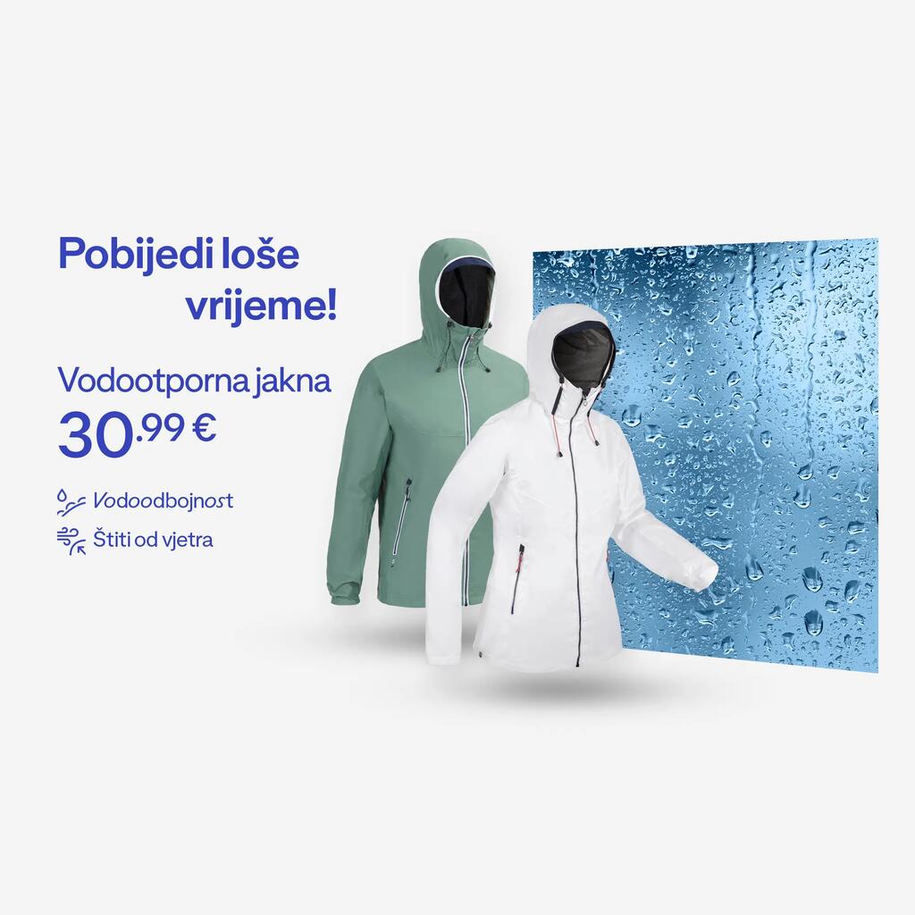 Pobijedi loše vrijeme. Vodootporna jakna 30,99. Štiti od vjetra i vodoodbojnost
