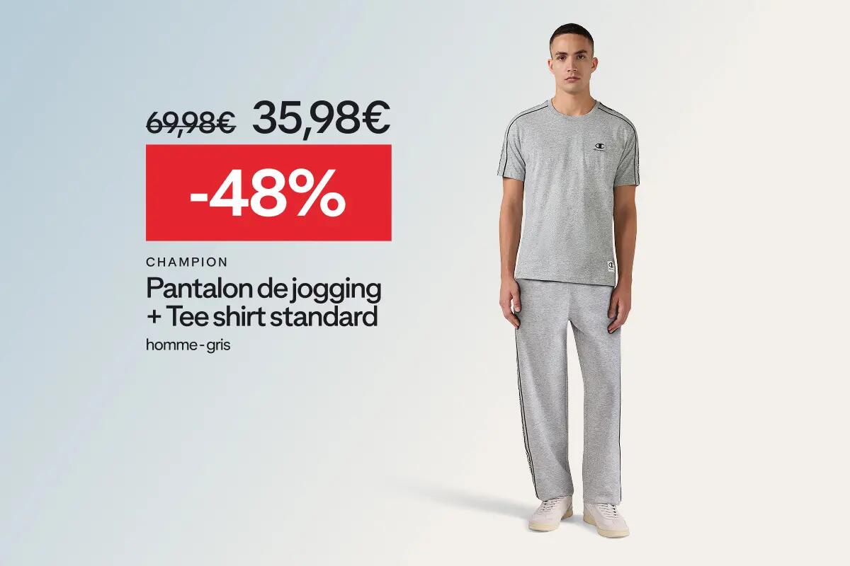 Champion : pantalon de jogging & tee shirt standard à -48% soit 35,98€ au lieu de 69,98€