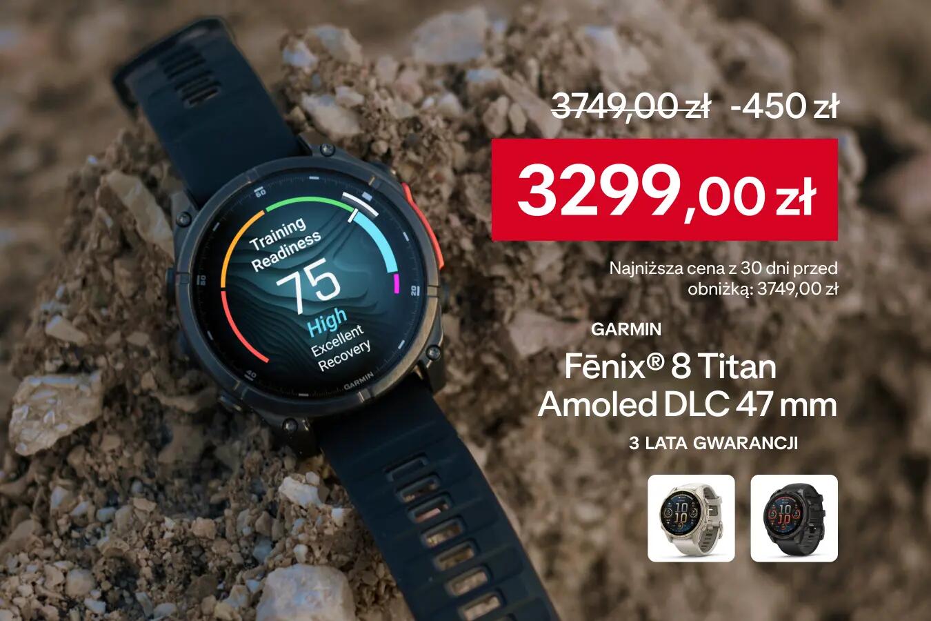 HotDeal! Zegarek Garmin Fēnix® 8 Titan Amoled 47 mm za 3299zł. Najniższa cena z 30 dni 3749zł. Sprawdź ofertę Decathlon.