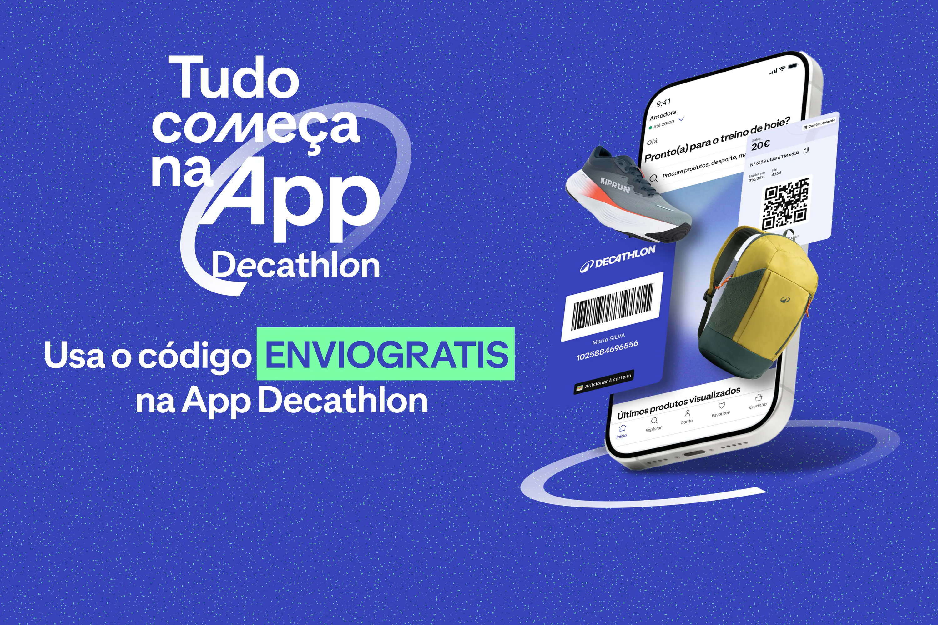 Tudo começa na App Decathlon. Usa o código ENVIOGRATIS na App Decathlon. Joga no Quiz da App Decathlon e ganha todos os dias.