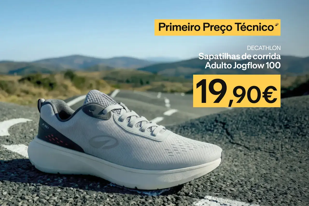 Sapatilhas de corrida Decathlon Jogflow 100 para adulto, em cinzento, com primeiro preço técnico a 19,90€.