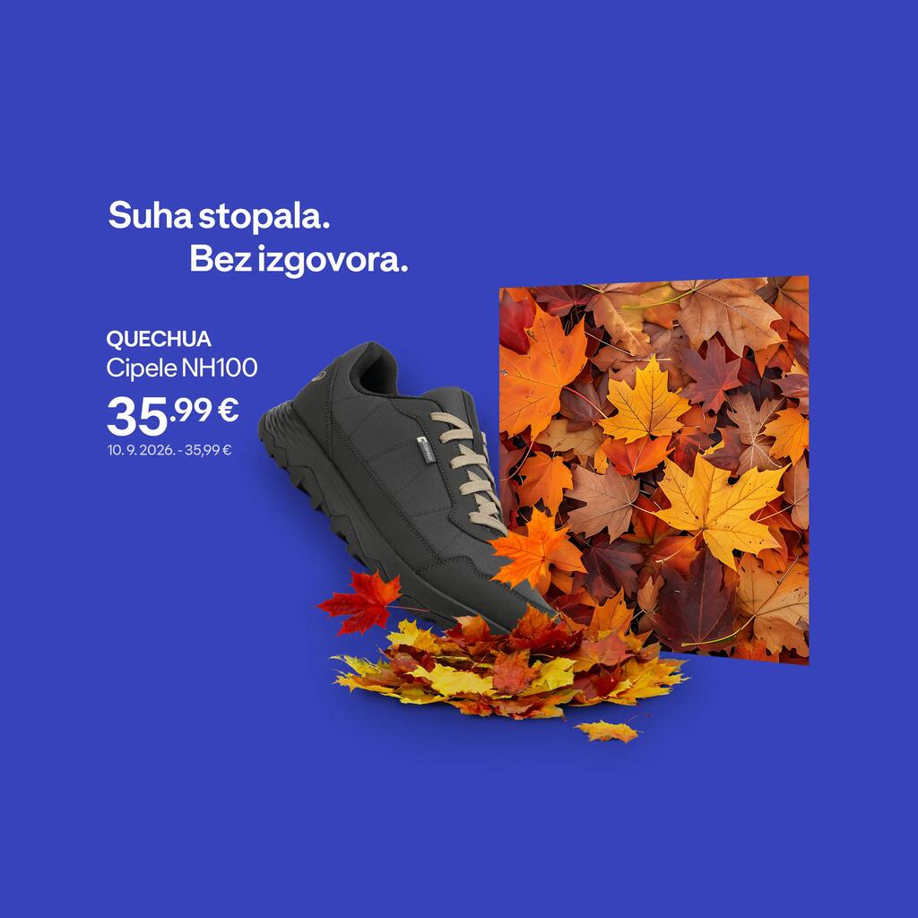 Suha stopala. Bez izgovora. Quechua Cipele NH100, 35,99€. Sidrena cijena 10.9.2026- 35,99€