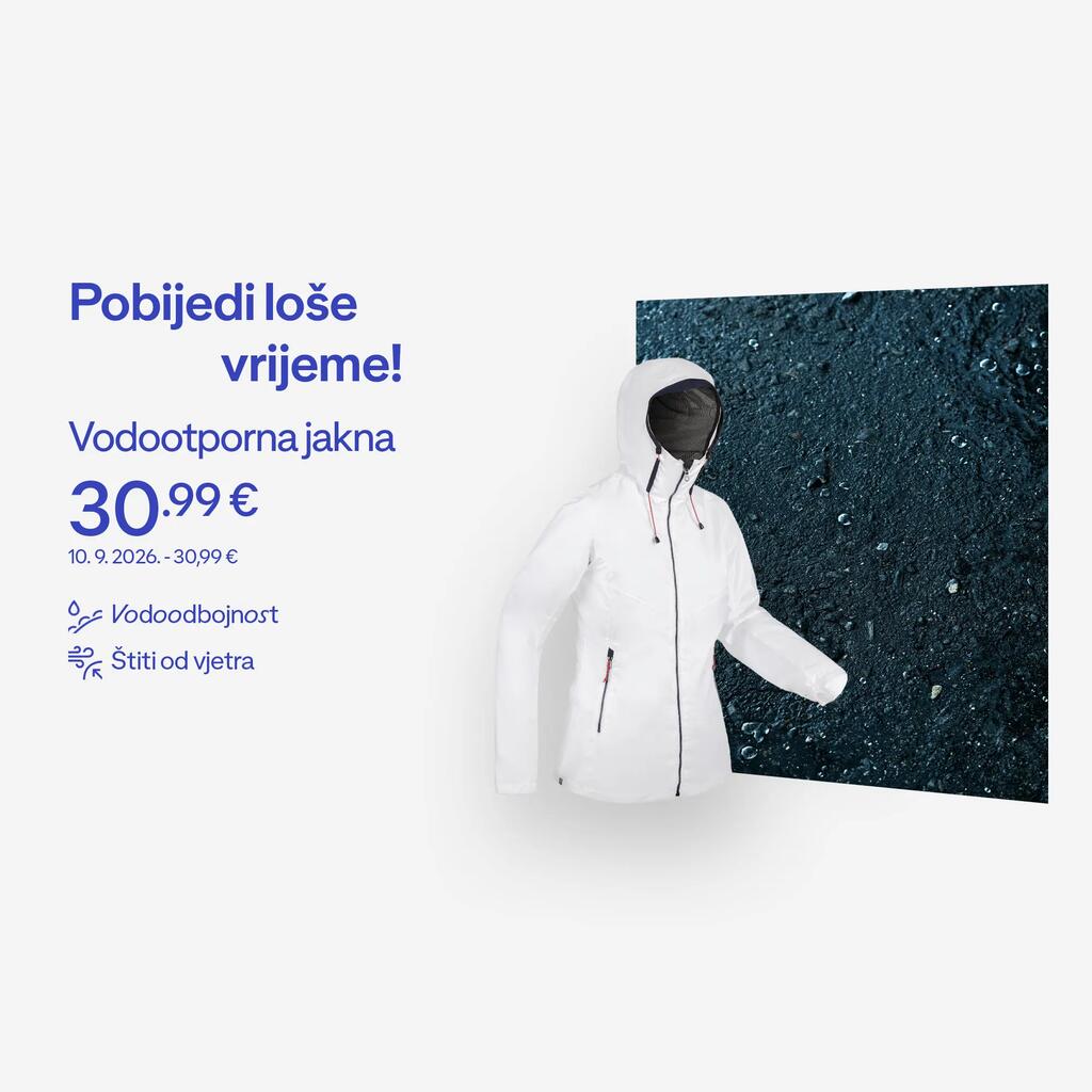 Pobijedi loše vrijeme. Vodootporna jakna 30,99. Štiti od vjetra i vodoodbojnost