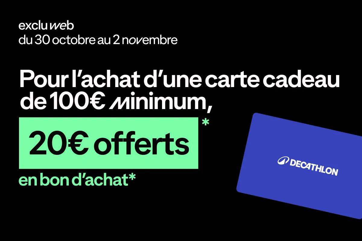 Exclu web : du 30 octobre au 2 novembre, pour l'achat d'une carte cadeau de 100€ minimum, 20€ offerts en bon d'achat