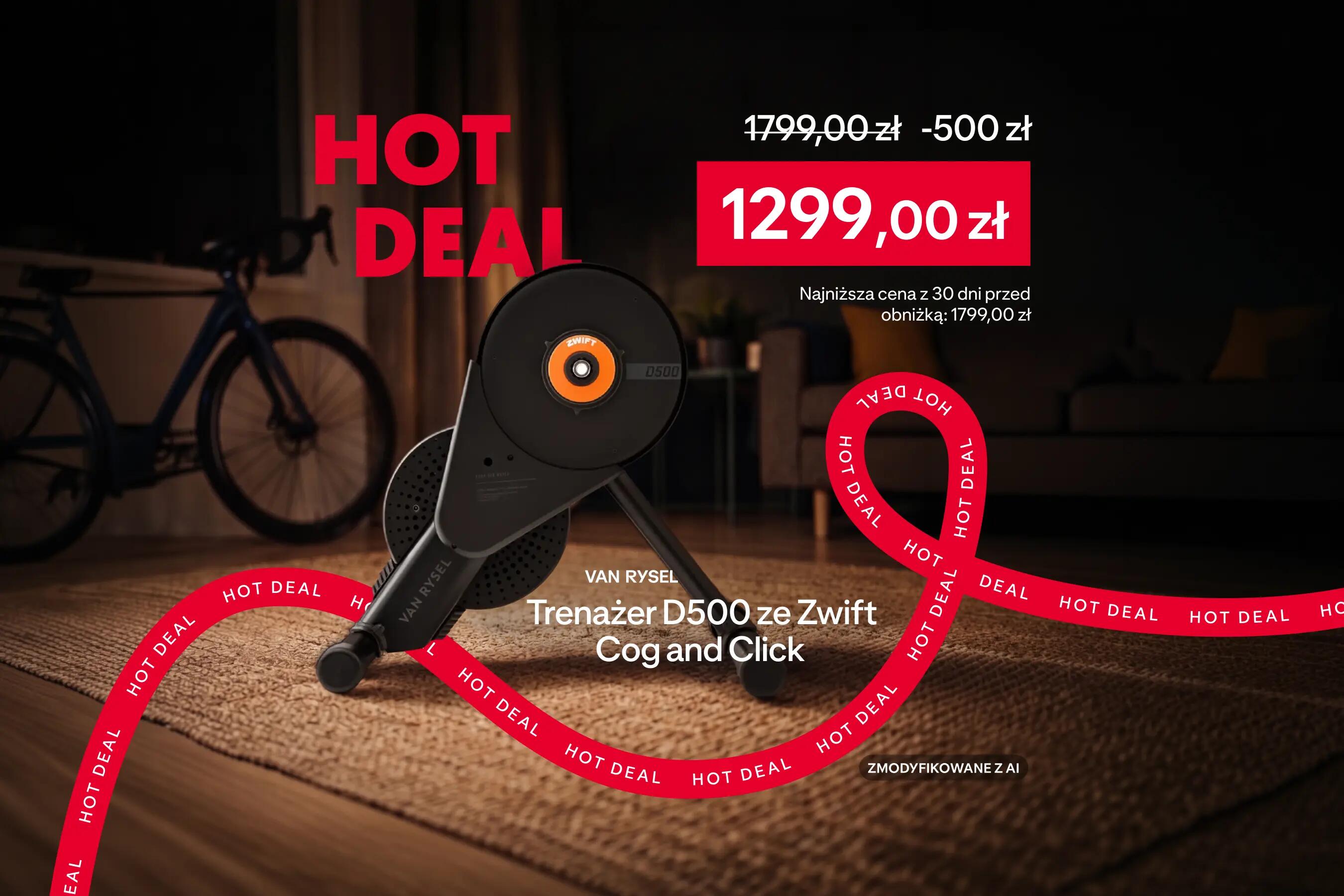 Promocja Hot Deal: Trenażer rowerowy Van Rysel D500 ze Zwift Cog and Click w cenie 1299,00 zł zamiast 1799,00 zł (rabat 500 zł)