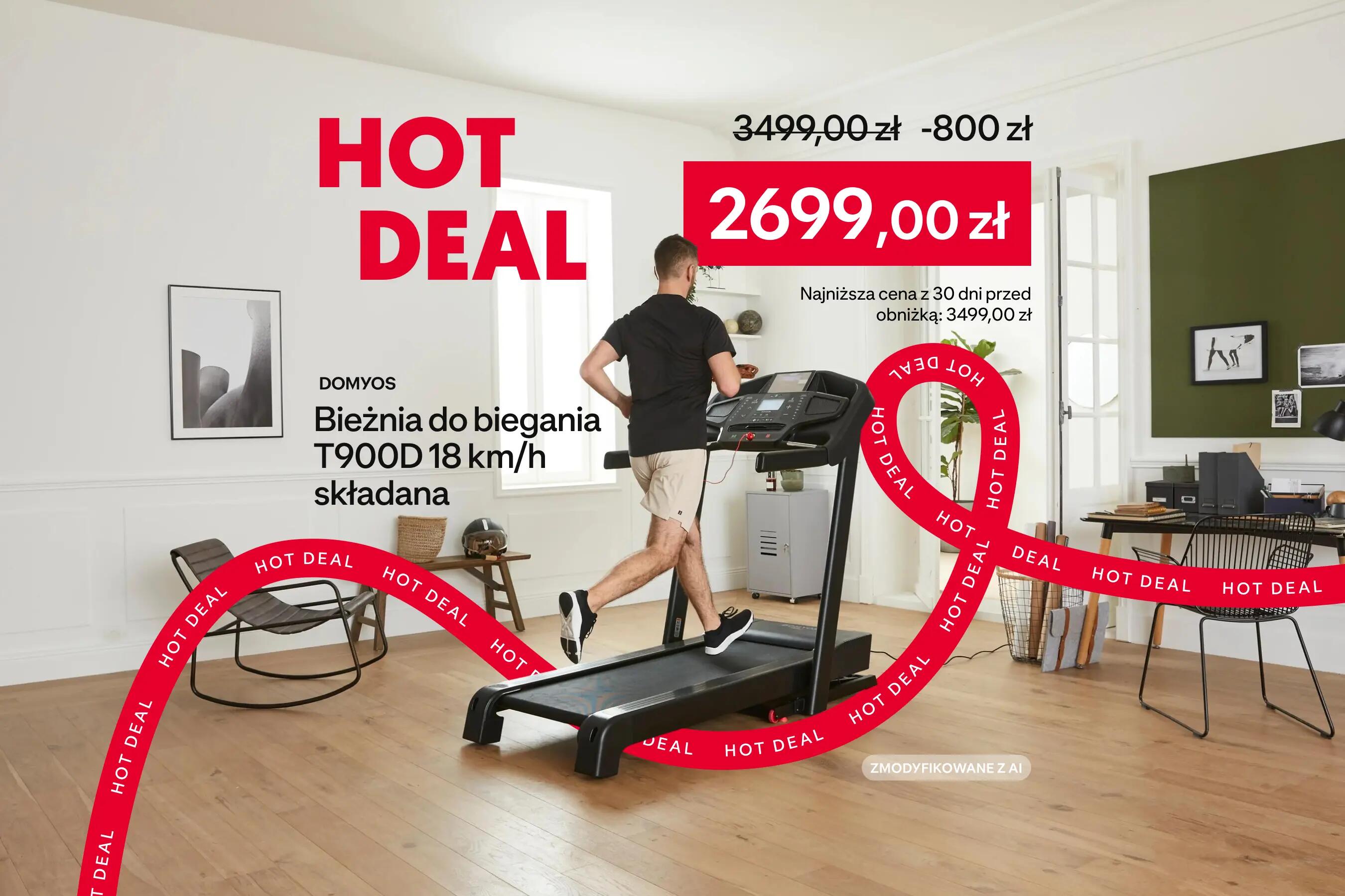Promocja Hot Deal: Bieżnia do biegania T900D 18km/h składana w cenie 2699,00 zł zamiast 3499,00 zł (rabat 800 zł)
