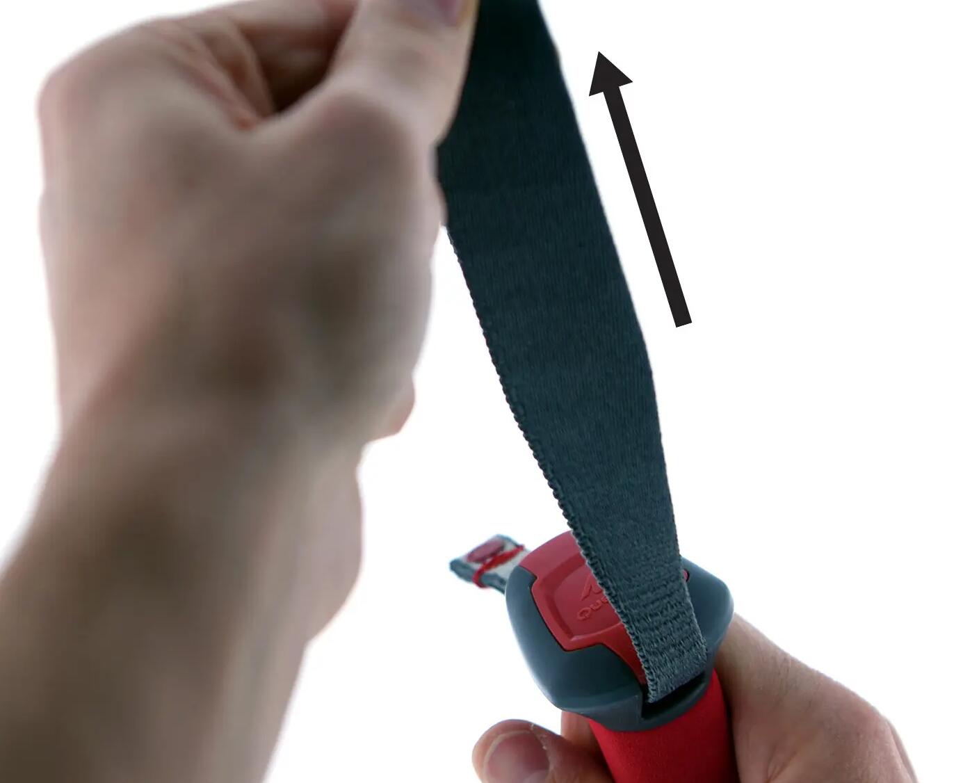 How do I adjust the strap on my poles to the right size?