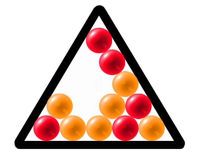 billiard triangle with red and yellow balls