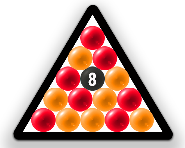 billiard triangle with red and yellow balls