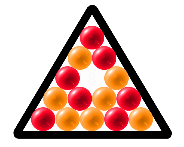 billiard triangle with red and yellow balls