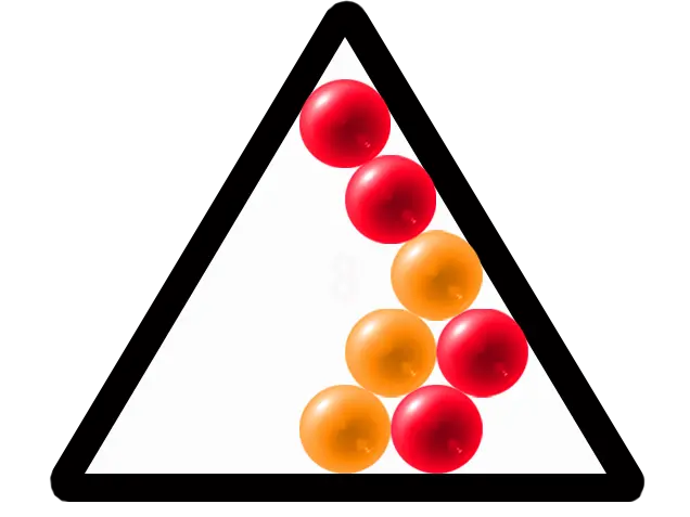 billiard triangle with red and yellow balls