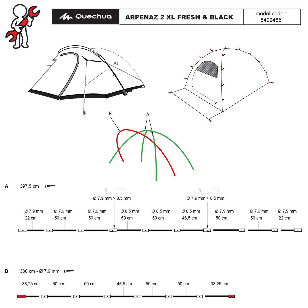Tente 2 Places Quechua Arpenaz - Occasion, Verte, Légère, 1 Porte - Parfaite Pour Randonnée