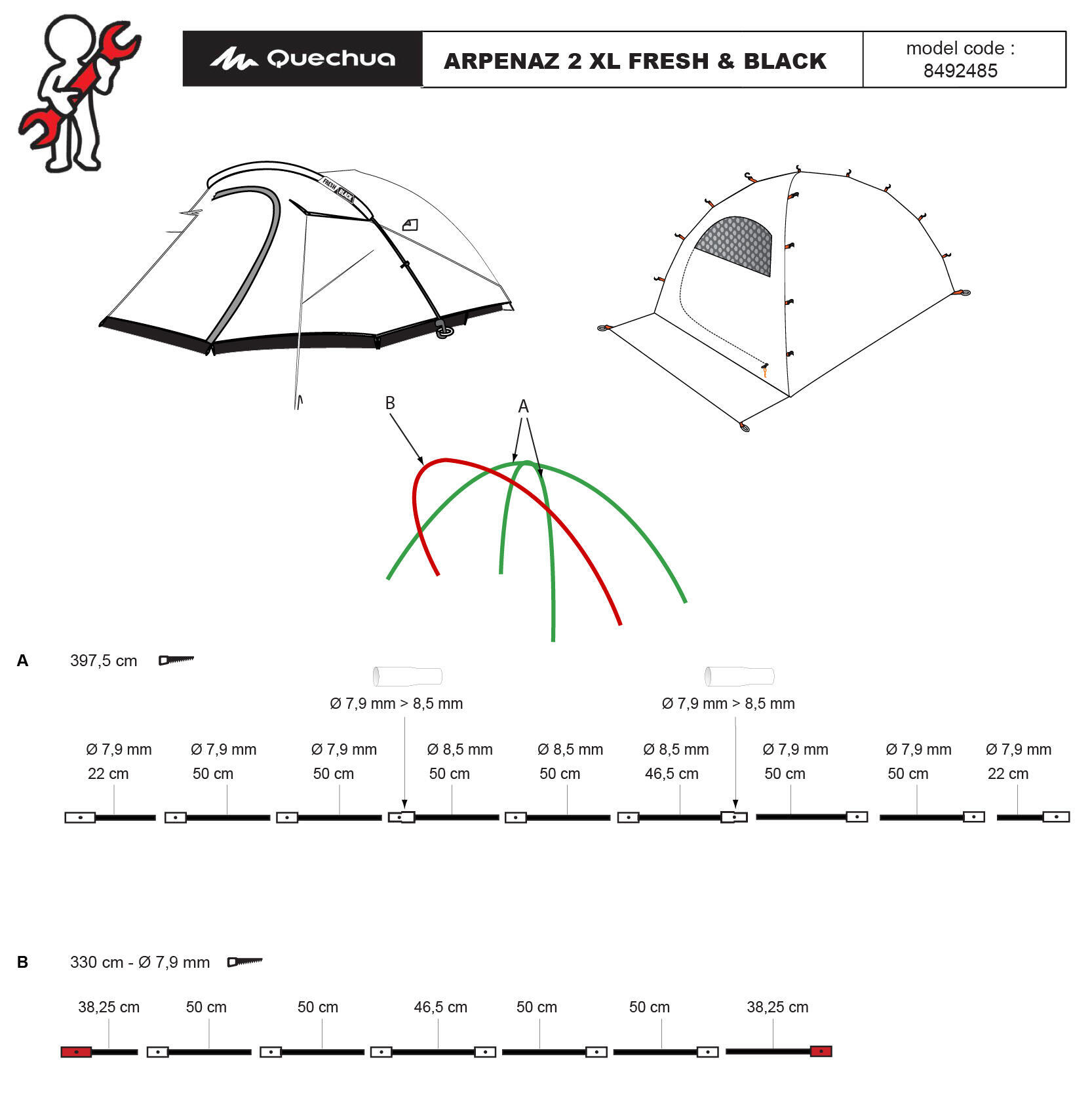 repair-tent-arpenaz-2-person-XL-fresh-and-black-quechua-broken