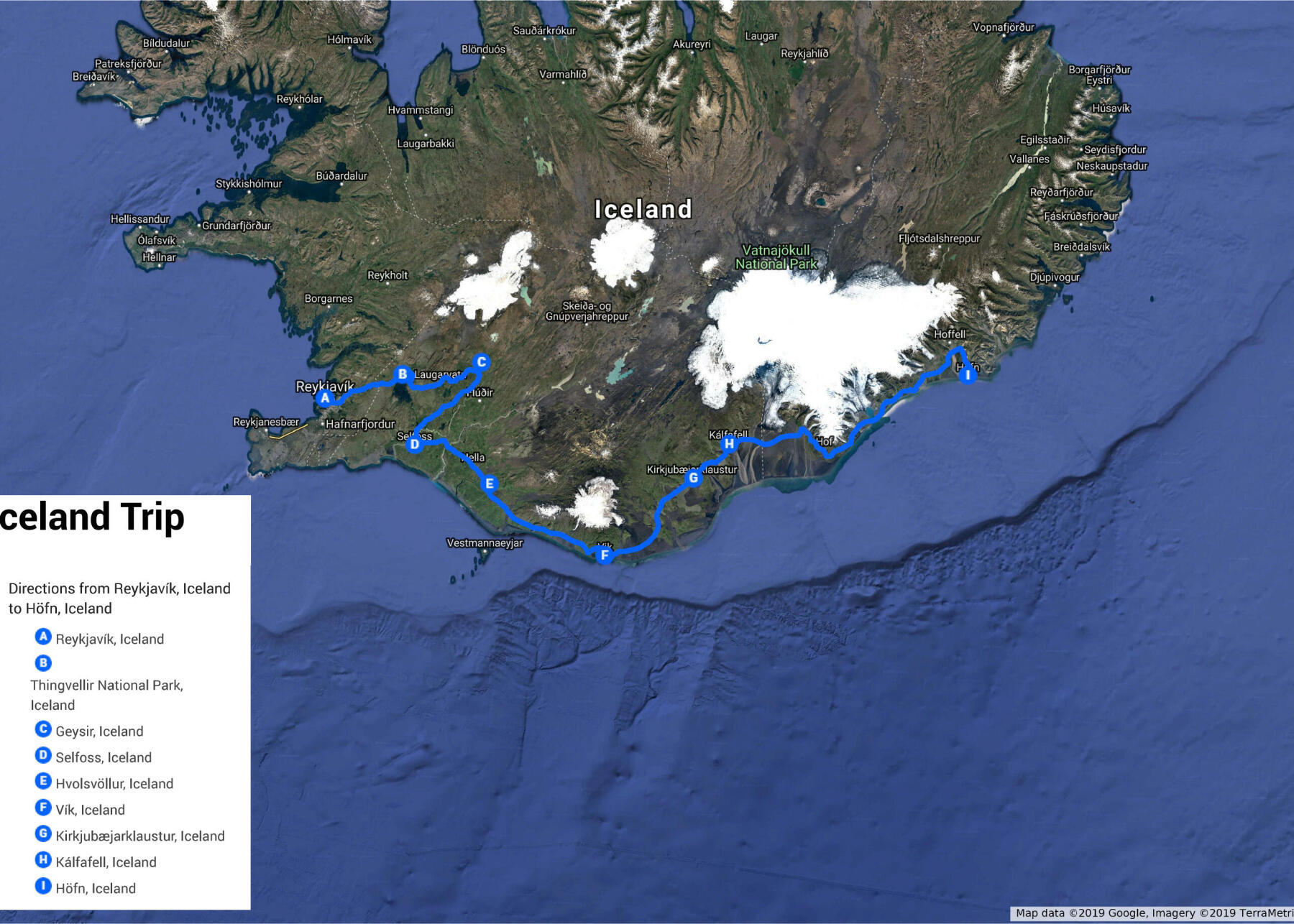 carte itinéraire voyage trekking islande