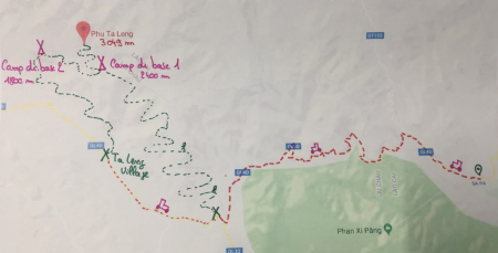 carte itinéraire trek dans la jungle du Vietnam