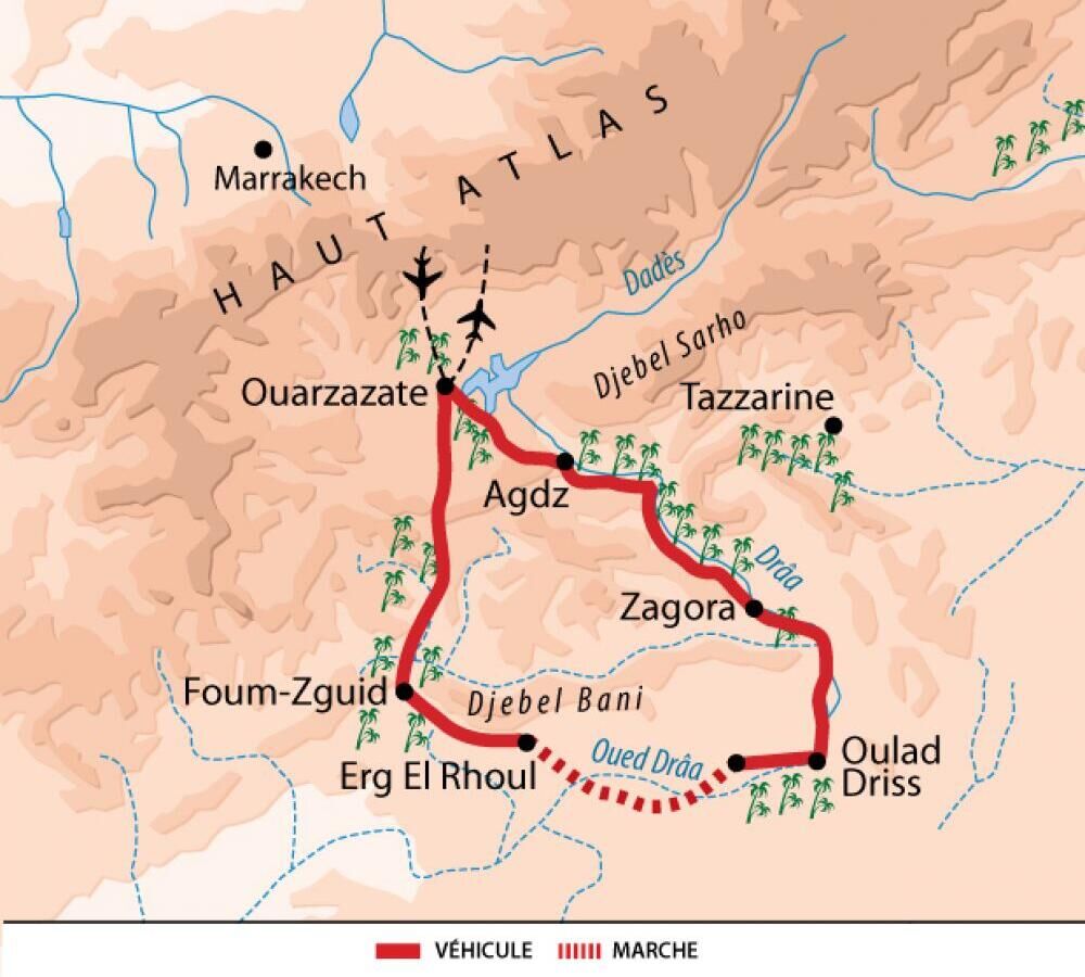 carte itinéraire d'un trek au maroc