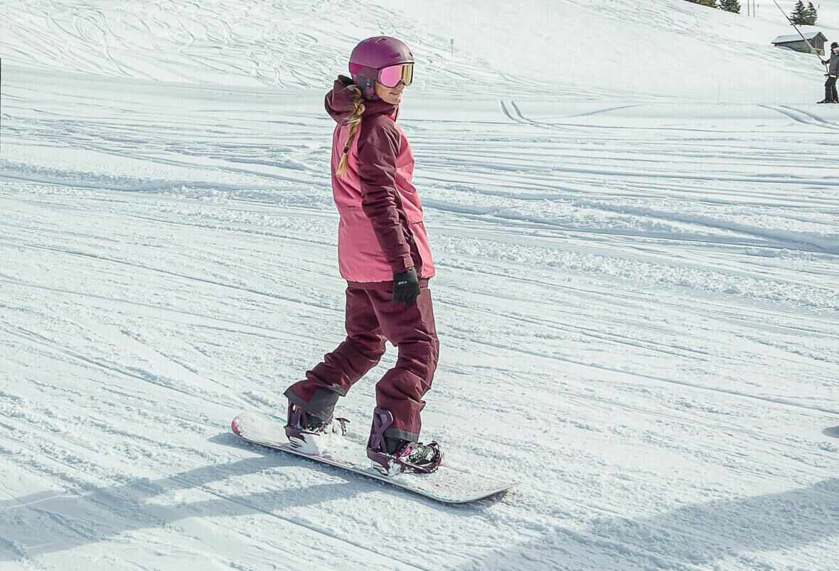 woman on a snowboard