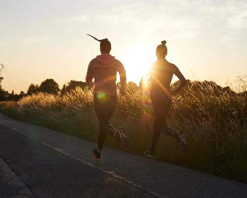 man and woman running