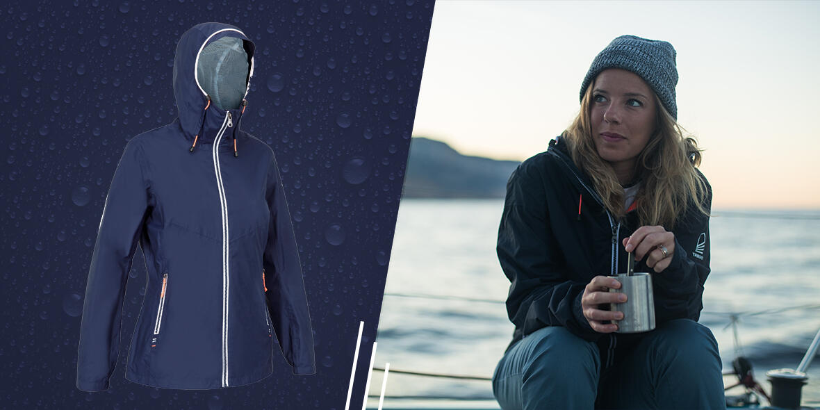 Veste imperméable de voile - veste de pluie coupe vent SAILING 100 femme Navy