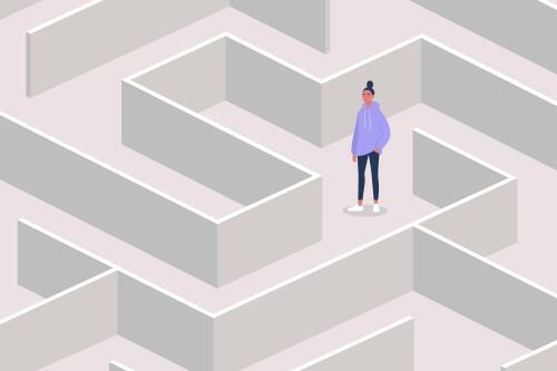 Illustration woman lost in a maze