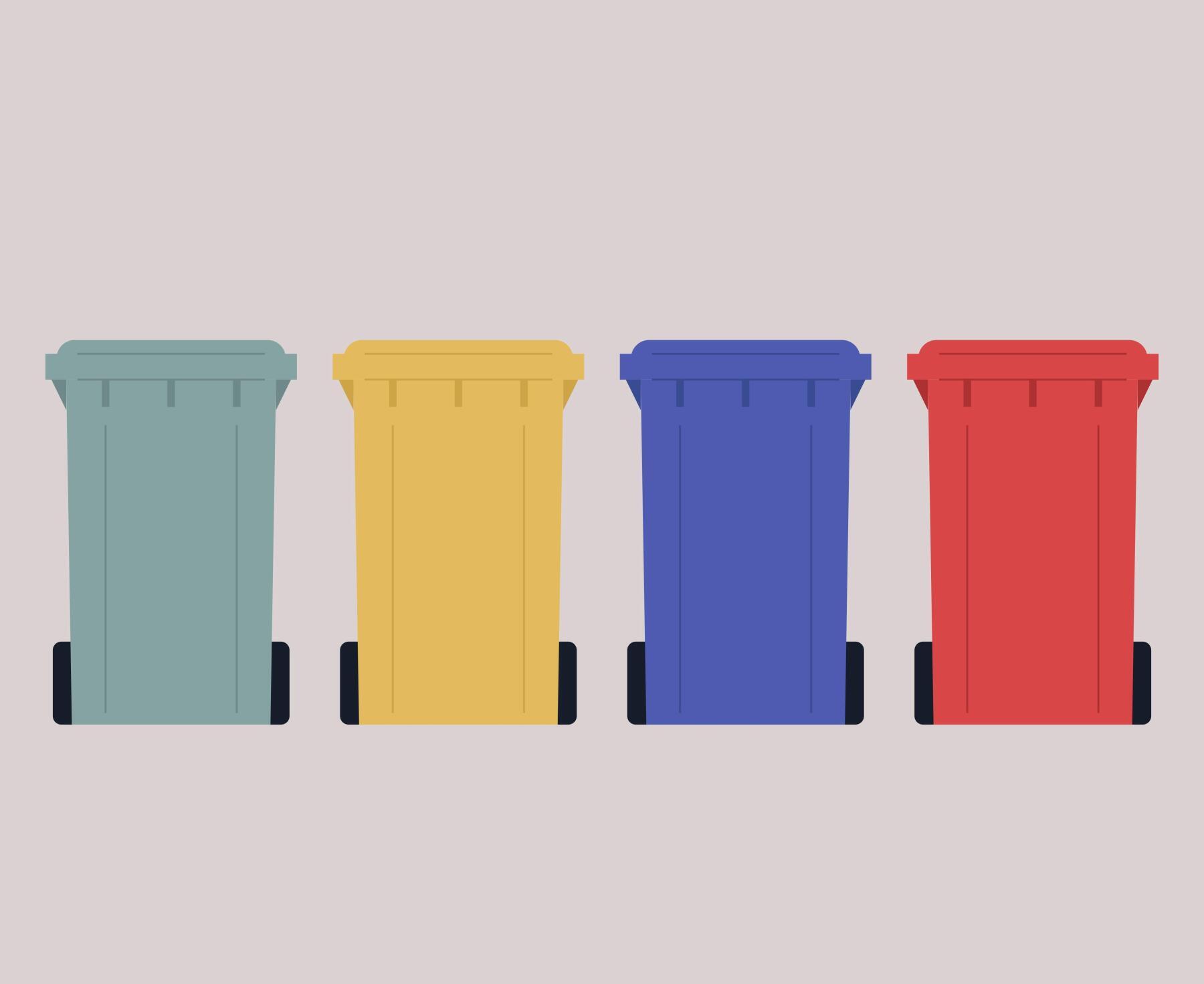 Illustration de poubelles de tri en plastique de couleur