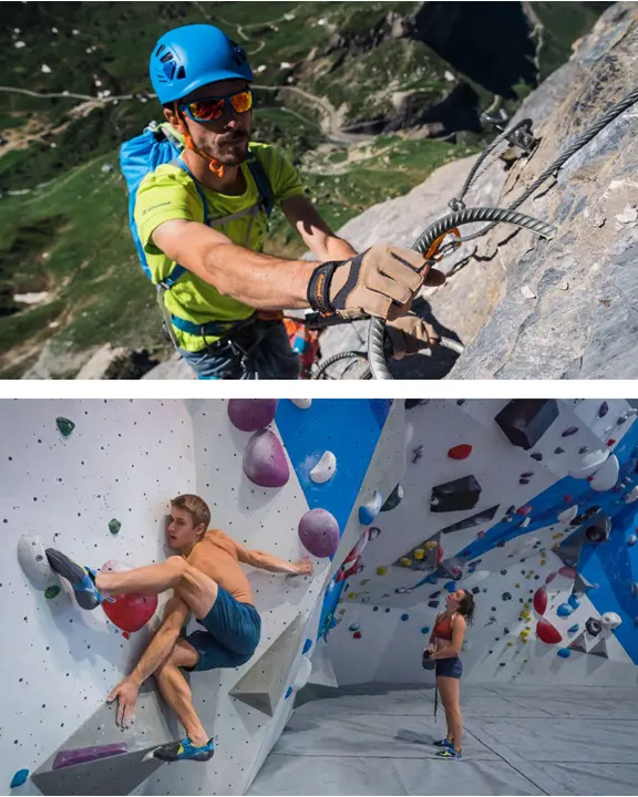 image of climbers outdoors and indoors