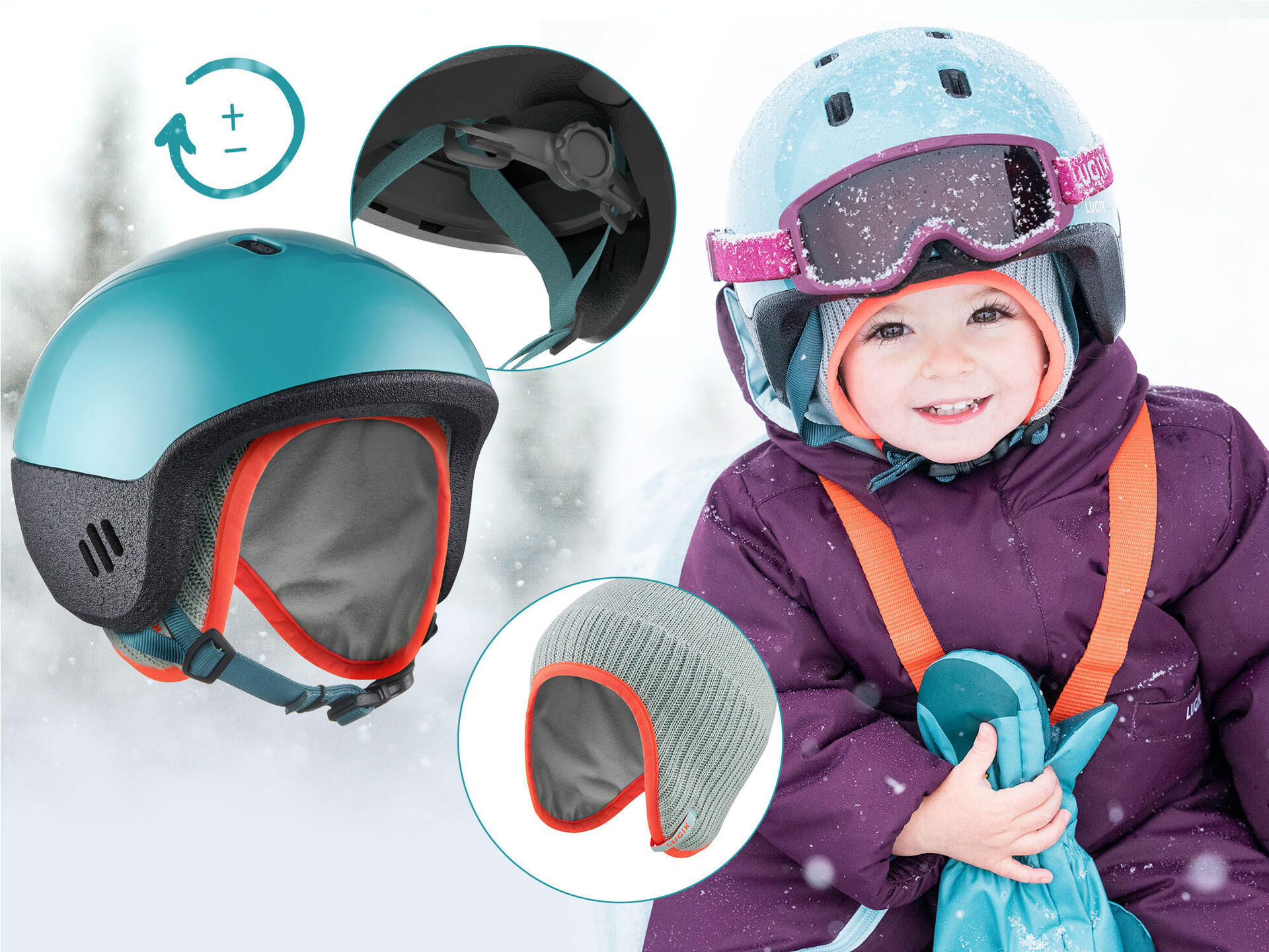 Casco da sci per bambini da 12 a 36 mesi ( XXS : 44 - 49 cm ) 2 in 1 arancione