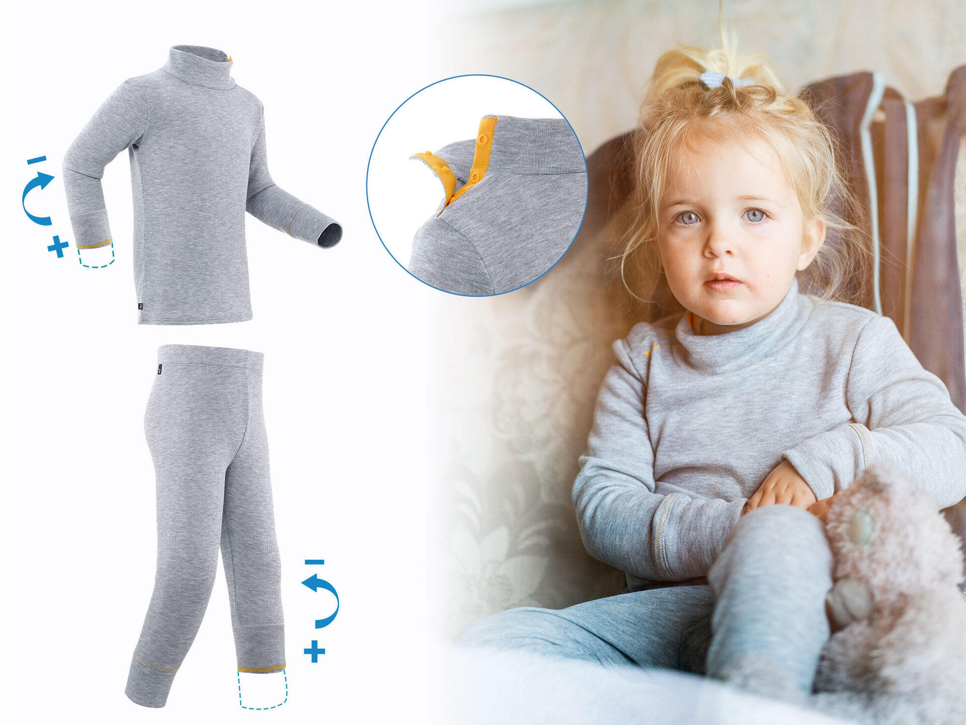 WARM baby ski top, underwear, grey