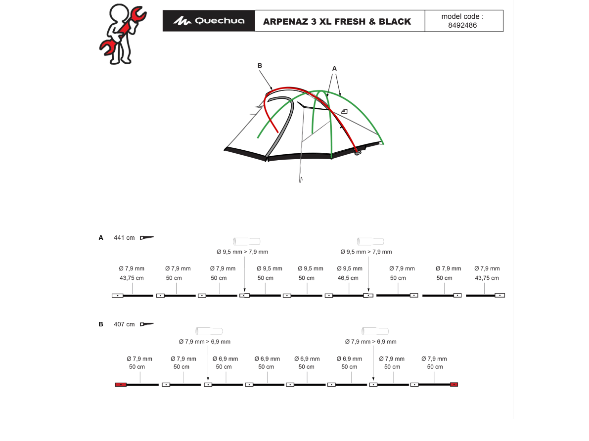 reparer-tente-arpenaz-3-personnes-XL-fresh-and-black-quechua-cassee 